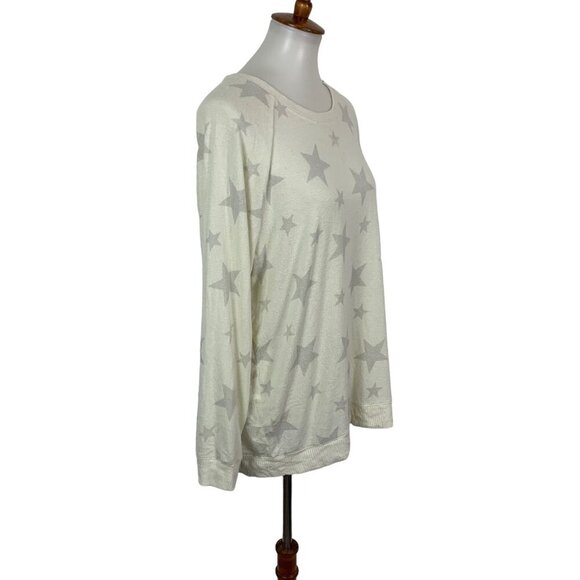 Lucky Brand Cream Star Print Long Sleeve Pullover Sweatshirt 2X Cozy Casual - Picture 2 of 6